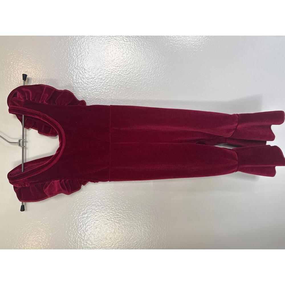 Adorable red bell bottom red velvet baby toddler girl jumpsuit 6-12 mos